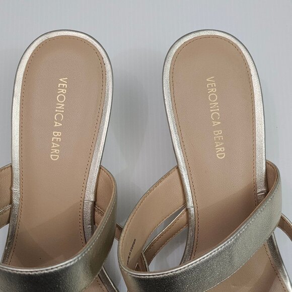 Veronica Beard Alanis Sandal Womens 10 Platinum Metallic Leather Thong Heels - Picture 9 of 16